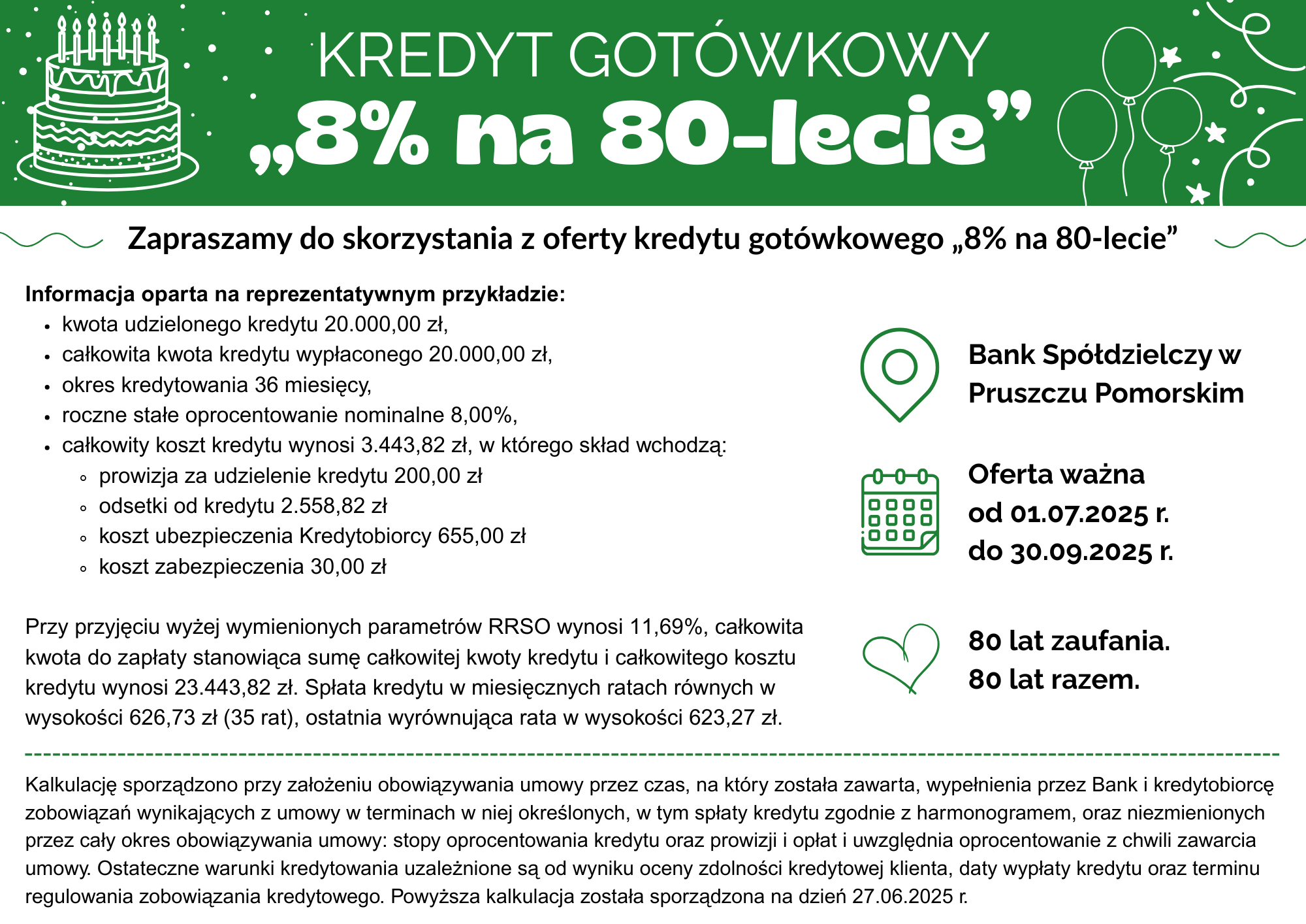 Grafika ilustrująca szczegóły kredytu "8% na 80-lecie"