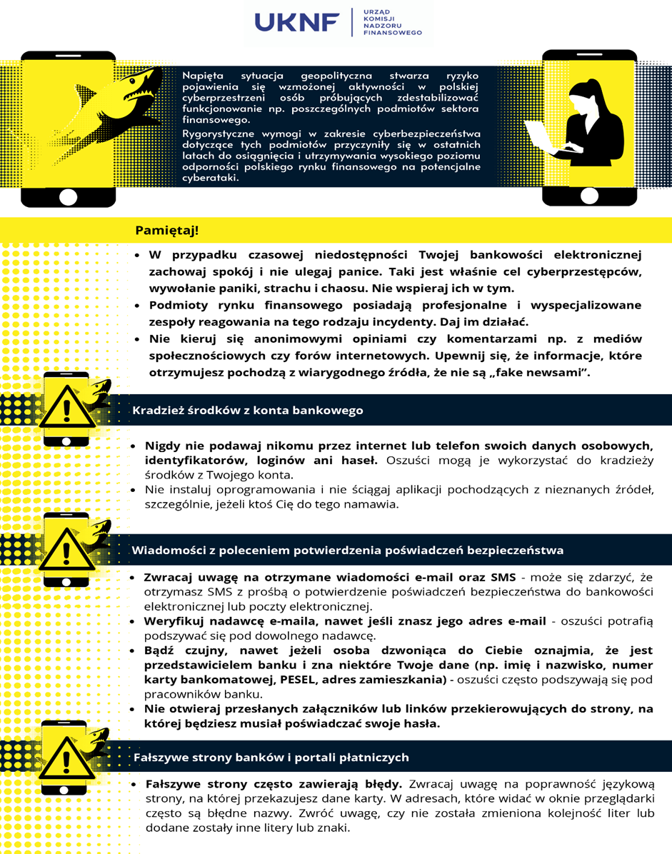 Grafika informacyjna UKNF o bezpiecznych zrachowaniach w sieci