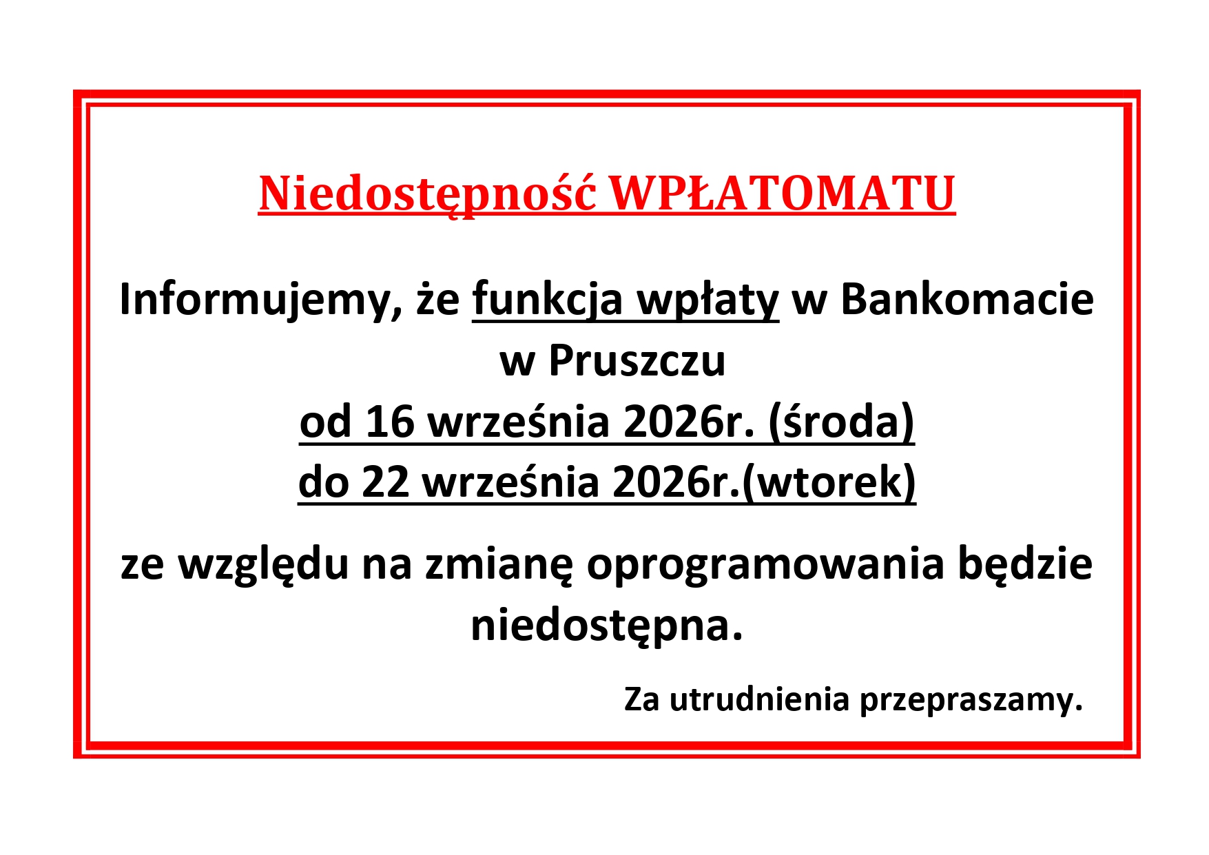 Informacja wpłatomat